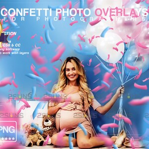 Gender reveal confetti overlay, Baby shower, Confetti gender reveal overlay, Photoshop overlays, Pink confetti overlay, Blue confetti png
