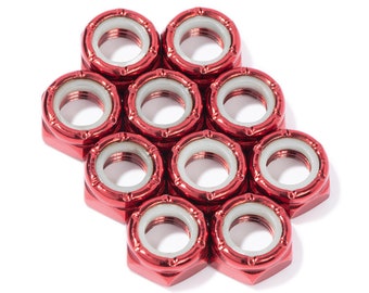 Custom Axle Nuts Hardware (10) Roller Skate / Quad Skate / Derby Skate - RED Defiant Upgrades