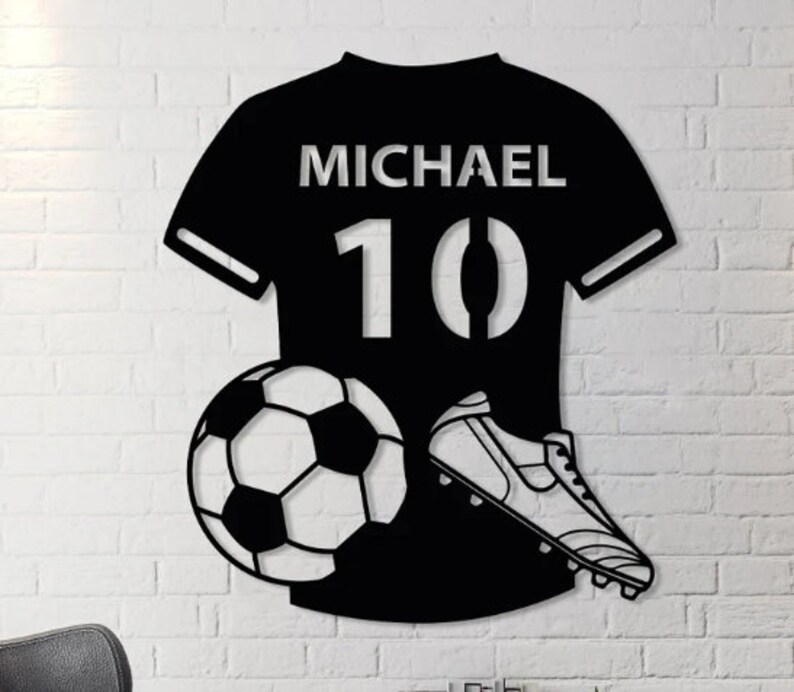 Muurdecoratie voetbalshirt met eigen naam en nummer afbeelding 1