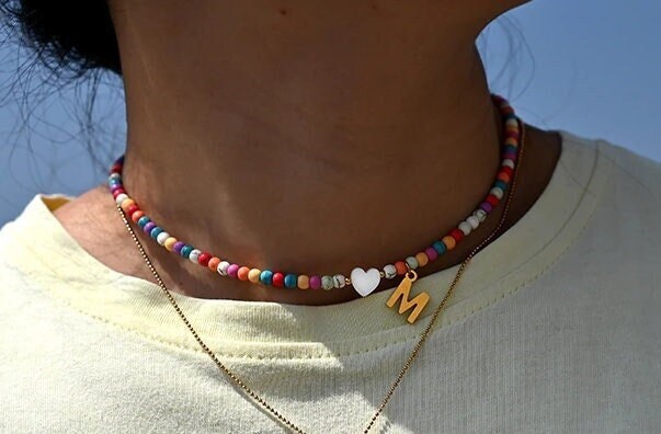 Collier Femme Personnalisable Initiale - 3 Pièces Or Acier Inoxydable - Chaîne Ras De Cou + Pendentif Lettre + Cœur - Cadeau Bijou
