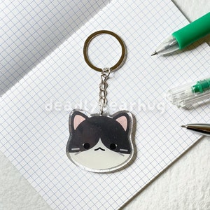 Bicolor Tuxedo Cat Pattern Double Sided Clear Epoxy Acrylic Keychain | Cute and Kawaii Kitty Charm | deadlybearhug