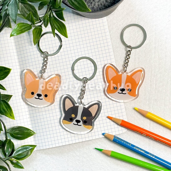 Corgi Pembroke Welsh Dog Double Sided Clear Epoxy Acrylic Keychain | Cute and Kawaii Charm | deadlybearhug