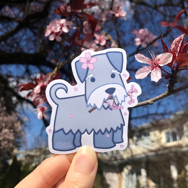 Schnauzer Cherry Blossom Sakura Spring Matte Vinyl Sticker Dog Puppy