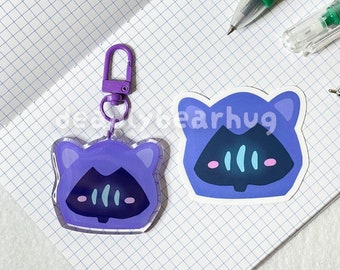 Omen Kitty Double Sided Epoxy Charm Keychain and Water Resistant Sticker | Cute and Kawaii Valorant PC Gamer Gift | deadlybearhug