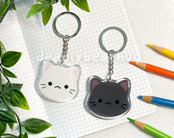 Cat Black White Cat Grey Double Sided Clear Epoxy Acrylic Keychain | Cute and Kawaii Kitty Charm | deadlybearhug