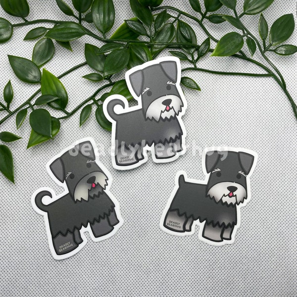 Black Silver Schnauzer Waterproof Weatherproof Die Cut Matte Vinyl Sticker Dog Puppy | deadlybearhug