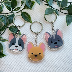 French Bulldog Dog Black White Fawn Blue Double Sided Clear Epoxy Acrylic Keychain | Cute and Kawaii Charm | deadlybearhug