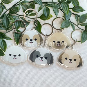 Shih Tzu Brindle Black Brown White Matte Dog Double Sided Clear Epoxy Acrylic Keychain | Cute and Kawaii Charm | deadlybearhug