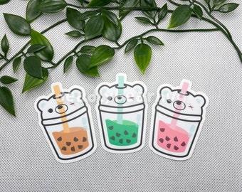 Bubble Tea Bear Boba | Waterproof Vinyl Sticker | Milk Tea Matcha Strawberry Sticker Gift for BBT Lovers | deadlybearhug