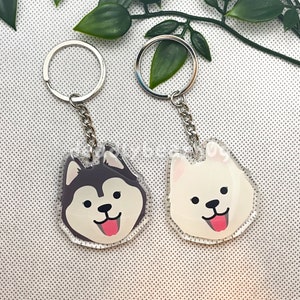 Siberian Husky Samoyed Dog Black Cream Brown White Dog Double Sided Clear Epoxy Acrylic Keychain | Cute and Kawaii Charm | deadlybearhug