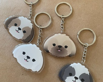 Shih Tzu Brindle Black Brown White Matte Dog Double Sided Clear Epoxy Acrylic Keychain | Cute and Kawaii Charm | deadlybearhug