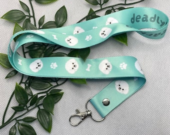 White Toy Poodle Havanese Bichon Shih Tzu Lanyard, Keys Keychain | Kawaii Cute Gift for Dog Lovers, Dog Parent Holiday Gift | deadlybearhug