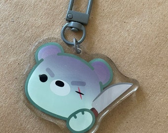 Bear with Knife | Don't Piss Me Off Bear | Anger Management Funny Double Sided Acrylic Keychain Charm Gift for Friends | deadlybearhug