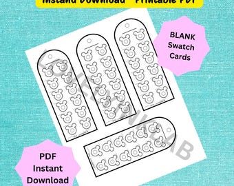 May include: White printable PDF swatch cards in a mouse shape. The cards are labeled "BLANK Swatch Cards" and "PDF Instant Download". The text "Color Mouse Shaped Swatch Cards Instand Download - Printable PDF" is also visible.