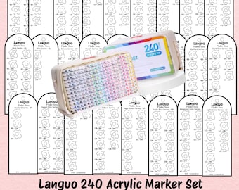 May include: A set of Langou 240 acrylic markers with color swatch cards. The image shows a variety of color swatches and a case of markers. The text on the image says "Color Swatch Cards" and "Instant Download - Printable PDF".