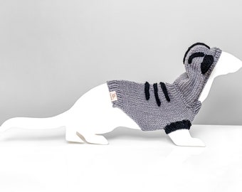 Gray kitten sweater with a hood for a ferret