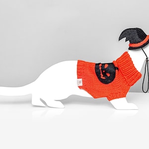 Pull furet tricoté Halloween avec bonnet