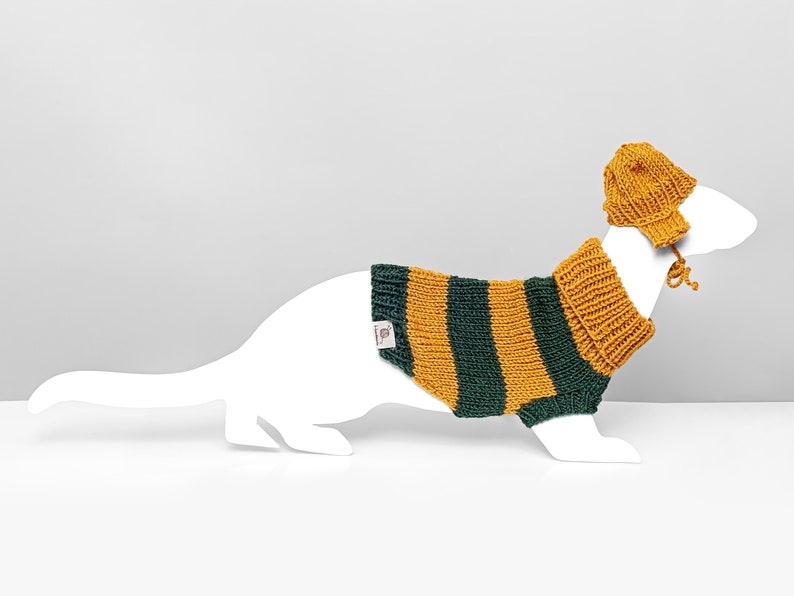 Knitted Ferret Sweater With Hat With Ear Flaps Wide Stripe In Etsy