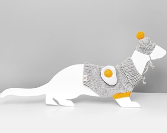 Fried egg knitted clothes for ferret with cap