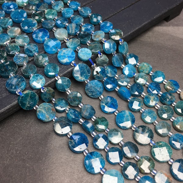 Natürliche blaue Apatit-Münze Perle, 8 mm 10 mm runde lose Edelstein Spacer Perle für DIY Schmuckherstellung & Design 15,5 "voller Strang, Apatit-Münze Perle