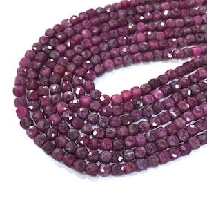 Perline di rubino rosso naturale 4-5mm sfaccettate quadrate sfaccettate perline distanziatrici per gioielli fai da te creazione e design 15,5" filo pieno