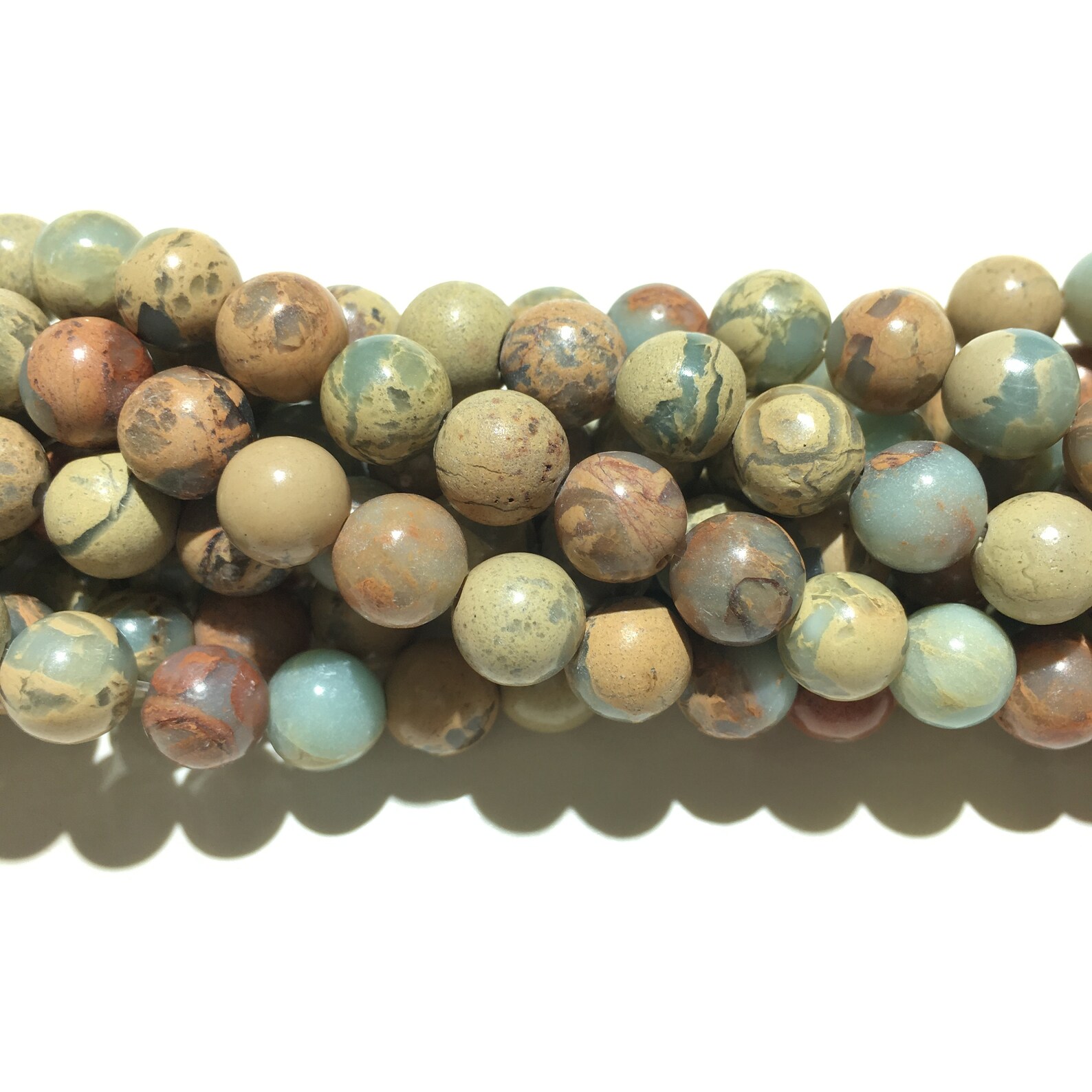 Natural Snake Skin Jasper Gemstone Beads - Polished Round, 1mm Hole, Multicolor