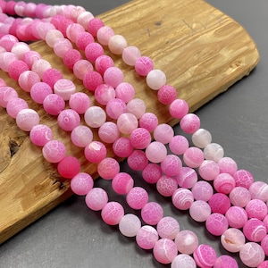 Natural Matte Pink Weathered Agate Beads 6mm 8mm 10mm Round Loose Crystal Spacer Healing Energy Beads for DIY Jewelry Making & Design 15.5&quot;