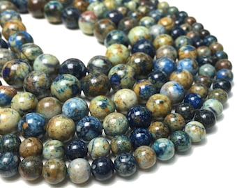 Natural Multi Color Azurite Bead 6mm 8mm 10mm Round Gemstone Spacer Beads for DIY Jewelry Making & Design 15.5" Full Strand, Azurite Beads