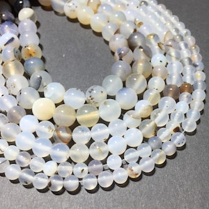 Natural White Agate beads Polished 4mm 6mm 8mm 10mm Round Loose Gemstone Spacer Beads for DIY Jewelry Making & Design 15.5&quot; Full Strand