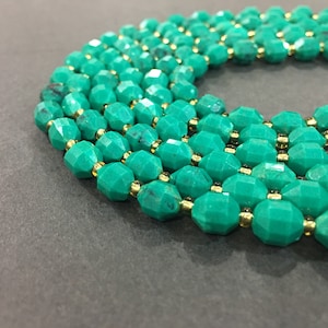 Natural Green Turquoise Beads 7x8mm Faceted Nugget Loose Gemstone Spacer Beads for DIY Jewelry Making & Design 15.5&quot; Full Strand