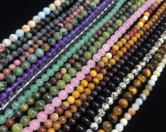 Natural Gemstone Beads 4mm 6mm 8mm 10mm 12mm Round Smooth Loose Gemstone Spacer Beads for DIY Jewelry Making & Design 15.5&quot; Full Strand