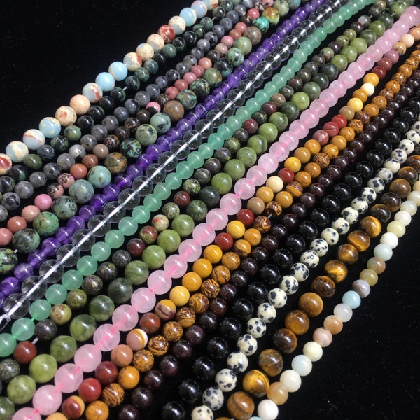 Natural Gemstone Beads 4mm 6mm 8mm 10mm 12mm Round Smooth Loose Gemstone Spacer Beads for DIY Jewelry Making & Design 15.5" Full Strand