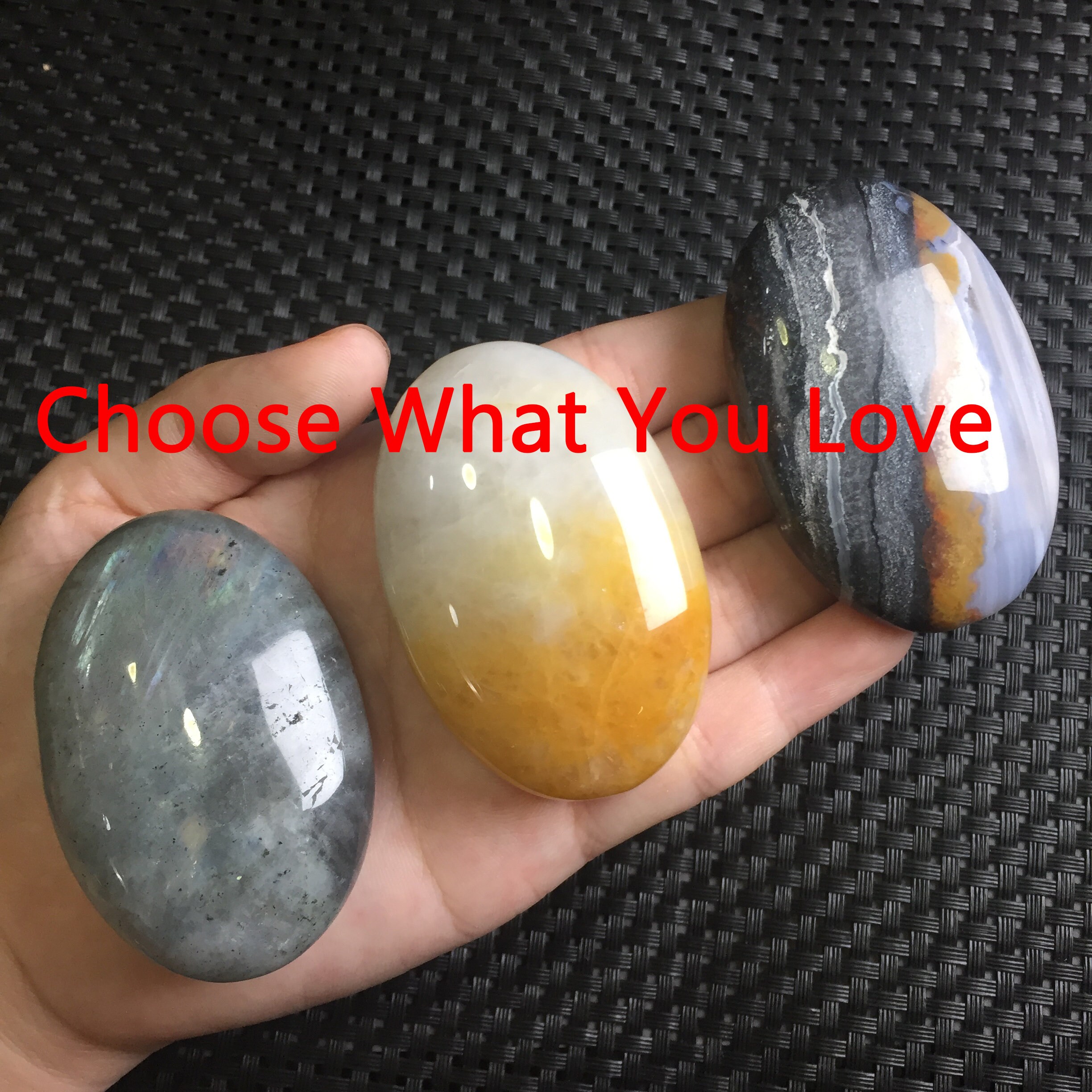Gemstone Oval Shape Pocket Palm Stone, Chakra Reiki Healing Crystal T…