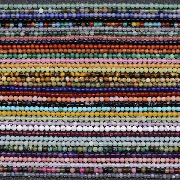 Natural Gemstone Beads 2mm 3mm Round Loose Gemstone Spacer Beads for Jewelry Making Agate Beads/ Jade Beads/ Rose Quartz Beads/ Garnet Beads