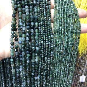 Natürliche Moosachat Perlen 2mm 3mm 4mm facettierte runde lose Edelstein-Spacer-Perlen für DIY Schmuckherstellung & Design 15,5 &quot;voller Strang