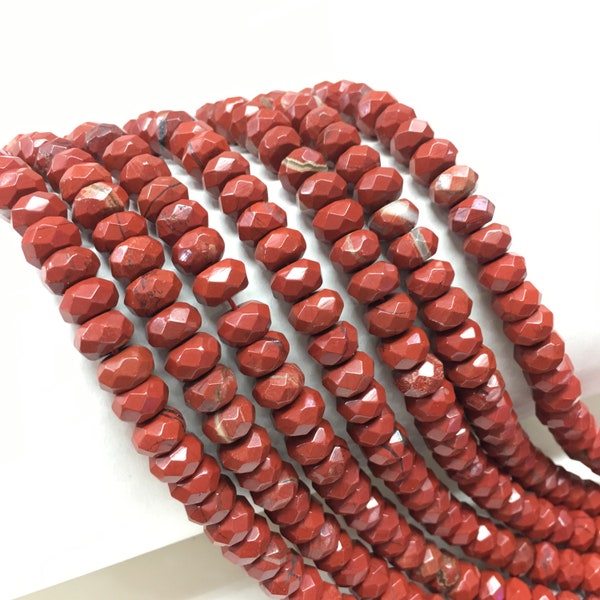 Natural Faceted Red Jasper Beads 4x6mm 5x8mm Rondelle Loose Gemstone Spacer Beads for DIY Jewelry Making & Design 15.5" Full Strand