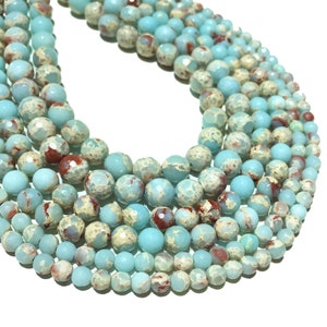 Natural Blue Imperial Jasper Beads Sediment Jasper 6mm 8mm 10mm Faceted Round Loose Gemstone Spacer Bead for Bracelet Jewelry Making &Design