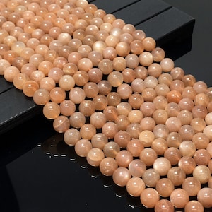 Natural Peach Moonstone Beads 6mm 8mm 10mm Round Loose Gemstone Spacer Beads for Bracelet Necklace Jewelry Making &Design 15.5&quot; Full Strand