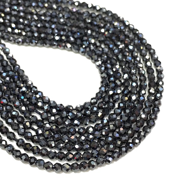 Faceted Black Hematite Beads 2mm 3mm 4mm 6mm Non-magnetic Loose Gemstone Spacer Beads for DIY Jewelry Making and Design 15.5" Full Strand