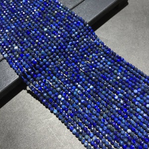 Perle di lapislazzuli blu naturale di piccole dimensioni 2 mm 3 mm 4 mm perle di pietre preziose sfaccettate rotonde per la creazione e il design di gioielli fai-da-da-m 15,5 "Full Strand