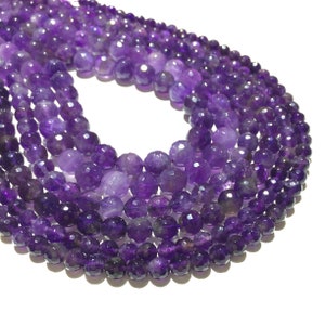 Natural Amethyst Beads 4mm 6mm 8mm 10mm Faceted Round Loose Gemstone Spacer Beads for Bracelet Bead Jewelry Making& Design 15.5&quot; Full Strand