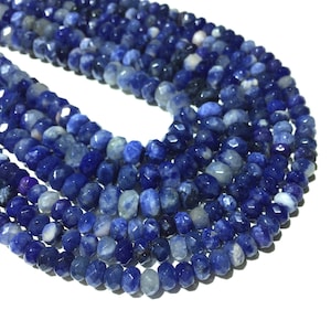 Natural Faceted Blue Sodalite Beads 4x6mm 5x8mm Rondelle Loose Gemstone Spacer Beads for DIY Jewelry Making & Design 15.5&quot; Full Strand