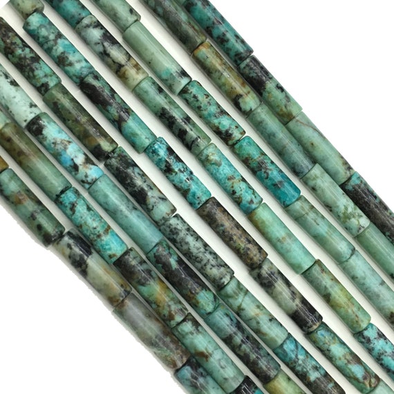 4x13mm Natural African Turquoise Beads Healing Energy Round Tube Loose Gemstone Spacer Bead for DIY Jewelry Making& Design 15.5" Full Strand
