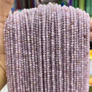 Natural Kunzite Beads 3mm 4mm 5mm Faceted Round Loose Gemstone Spacer Beads for DIY Jewelry Making & Design 15.5&quot; Full Strand