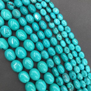Natural Green Turquoise Beads 8x10mm 10x14mm 13x16mm Smooth Egg Bead Loose Gemstone Spacer Beads for DIY Jewelry Making & Design 15.5&quot;