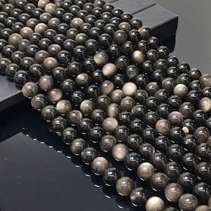 Natural Silver Obsidian Beads 4mm 6mm 8mm 10mm Polished Round Loose Gemstone Spacer Beads for Bracelet Jewelry Making& Design 15 Full Strand