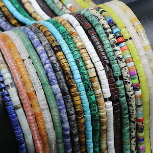 2x4mm Natural Gemstone Beads Heishi beads/Small Round Tube Loose Gemstone Spacer Healing Energy Beads for Bracelet Necklace Jewelry Making