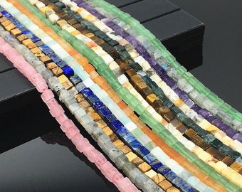 Natural Gemstone Beads 4x4mm Square Cube Loose Gemstone Spacer Healing Energy Beads for Bracelet Necklace Jewelry Making 15.5" Full Strand