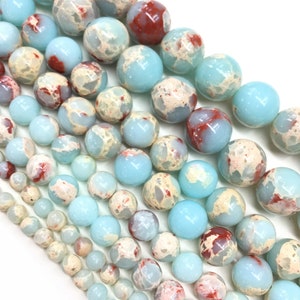 Natural Blue Imperial Jasper Sediment Jasper Polished Round Loose Gemstone Spacer Bead for Bracelet Jewelry Making &Design 15.5&quot; Full Strand