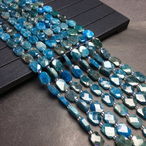Natural Blue Apatite Beads 8x10mm Rectangle Loose Gemstone Spacer Beads for Bracelet Necklace Jewelry Making& Design 15.5" Full Strand